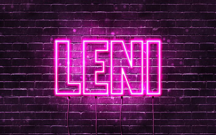 Leni, 4k, fondos de pantalla con los nombres, los nombres femeninos, Leni nombre, p&#250;rpura luces de ne&#243;n, Feliz Cumplea&#241;os Leni, popular alem&#225;n nombres femeninos, imagen con Leni nombre