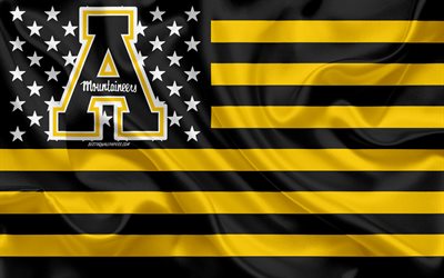 Appalachian State Mountaineers, Amerikkalainen jalkapallo joukkue, luova Amerikan lippu, musta ja keltainen lippu, NCAA, Boone, Pohjois-Carolina, USA, Appalachian State Mountaineers logo, tunnus, silkki lippu, Amerikkalainen jalkapallo