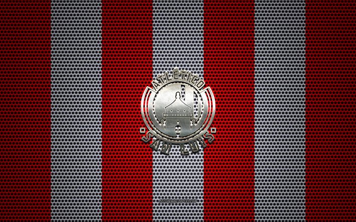Atletico San Luis logotyp, Mexikansk fotboll club, metall emblem, r&#246;d vit metalln&#228;t bakgrund, Atletico San Luis, Liga MX, San Luis Potosi, Mexiko, fotboll