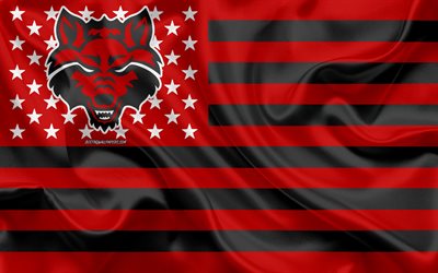 Arkansas State Red Wolves, Amerikkalainen jalkapallo joukkue, luova Amerikan lippu, punainen musta lippu, NCAA, Jonesboro, Arkansas, USA, Arkansas State Red Wolves-logo, tunnus, silkki lippu, Amerikkalainen jalkapallo