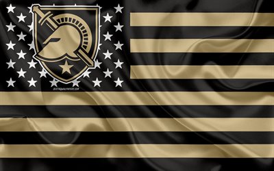 Army Black Knights, American football team, creative American flag, gold black flag, NCAA, West Point, New York, USA, Army Black Knights logo, emblem, silk flag, American football