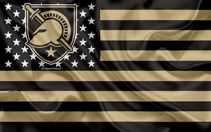 army black knights, american-football-team, kreative amerikanische flagge, gold black flag, ncaa, west point, new york, usa, army black knights-logo, emblem, seide-flag, american football