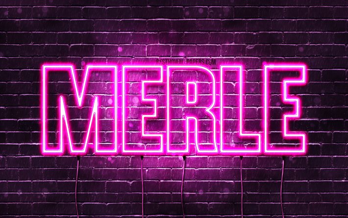Merle, 4k, wallpapers with names, female names, Merle name, purple neon lights, Happy Birthday Merle, popular german female names, picture with Merle name