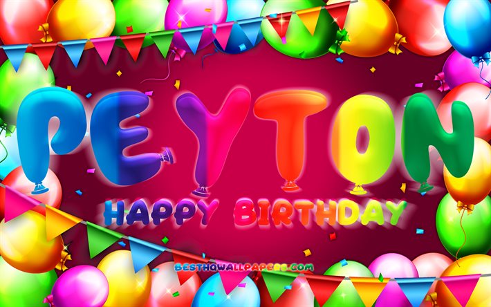 Buon Compleanno Peyton, 4k, palloncino colorato telaio, Peyton nome, sfondo viola, Peyton buon Compleanno, Peyton Compleanno, popolare americana nomi di donna, Compleanno, concetto, Peyton