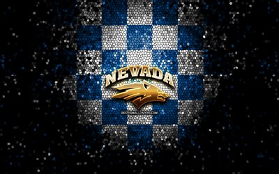 Nevada Wolf Pack, glitter logo, NCAA, blue white checkered background, USA, american football team, Nevada Wolf Pack logo, mosaic art, american football, America