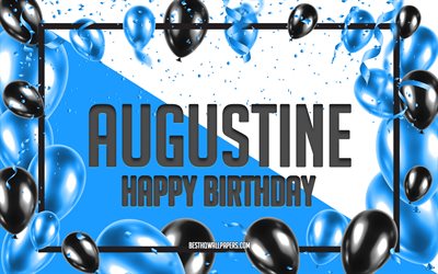 Happy Birthday Augustine, Birthday Balloons Background, Augustine, wallpapers with names, Augustine Happy Birthday, Blue Balloons Birthday Background, greeting card, Augustine Birthday