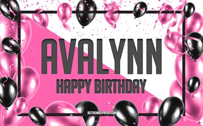 お誕生日おめでAvalynn, お誕生日の風船の背景, Avalynn, 壁紙名, Avalynnお誕生日おめで, ピンク色の風船をお誕生の背景, ご挨拶カード, Avalynn誕生日