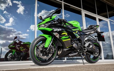 A Kawasaki Ninja ZX-6R, 2020, exterior, vista frontal, verde nova ZX-6R, sportbikes, esporte japon&#234;s motocicletas, Kawasaki