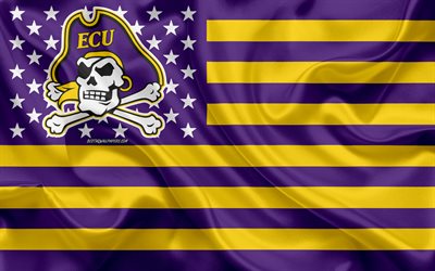 East Carolina Pirates, &#233;quipe de football Am&#233;ricain, cr&#233;atif, drapeau Am&#233;ricain, violet drapeau jaune, NCAA, Greenville, Caroline du Nord, &#233;tats-unis, East Carolina Pirates logo, l&#39;embl&#232;me, le drapeau de soie, de football