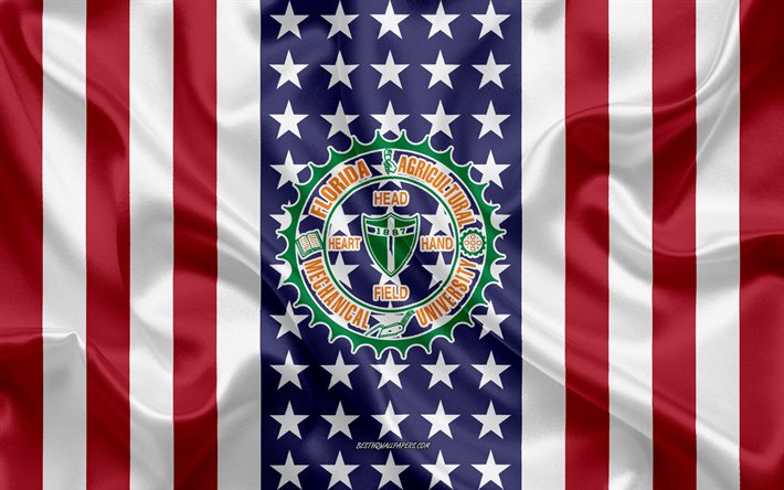 La floride Agricole et Mécanique de l'Université de l'Emblème, le Drapeau Américain, la Floride Agricole et Mécanique de l'Université logo, Tallahassee, Floride, états-unis, l'Emblème de la Floride Agricole et Mécanique de l'Université
