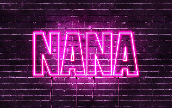Nana, 4k, isim Nana ile, Bayan isimleri, mor neon ışıklar, Mutlu Yıllar Nana, pop&#252;ler Japon Bayan isimleri, resimli duvar kağıtları
