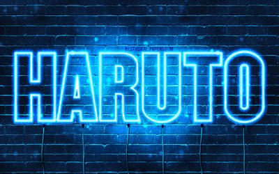 Haruto, 4k, wallpapers with names, horizontal text, Haruto name, Happy Birthday Haruto, popular japanese male names, blue neon lights, picture with Haruto name