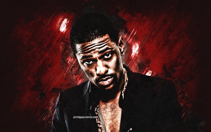 Big Sean, American rapper, portrait, red stone background, creative art, Sean Michael Leonard Anderson