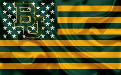 Baylor Athletics, Amerikan futbol takımı, yaratıcı Amerikan bayrağı, yeşil ve sarı bayrak, NCAA, Waco, Texas, ABD, Baylor Athletics logo, amblem, ipek bayrak, Amerikan Futbolu