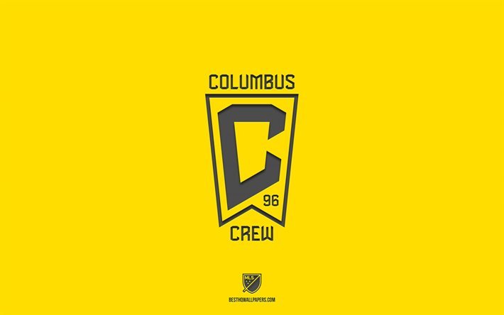 columbus crew, gelber hintergrund, american soccer team, columbus crew emblem, mls, ohio, usa, fu&#223;ball, columbus crew logo