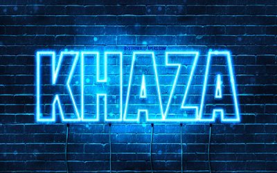 Khaza, 4k, wallpapers with names, Khaza name, blue neon lights, Happy Birthday Khaza, popular arabic male names, picture with Khaza name