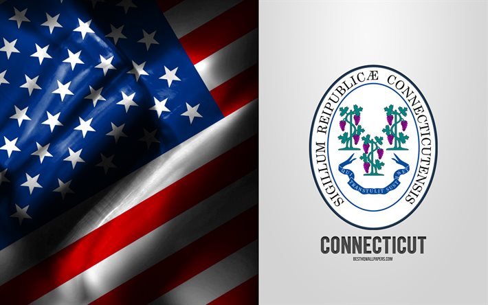 Seal of Connecticut, USA Flag, Connecticut emblem, Connecticut vapensk&#246;ld, Connecticut badge, amerikansk flagga, Connecticut, USA