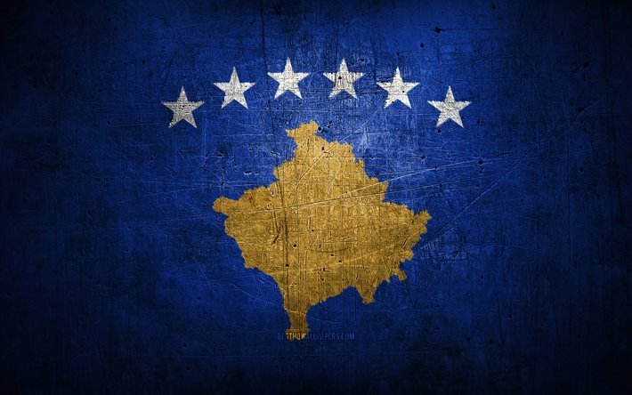 Kosovon metallilippu, grunge-taide, Euroopan maat, Kosovon p&#228;iv&#228;, kansalliset symbolit, Kosovon lippu, metalliliput, Eurooppa, Kosovo
