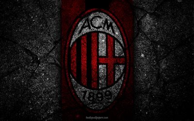 AC Milan, logo, art, Serie A, soccer, Milan, rossoneri, football club, asphalt texture