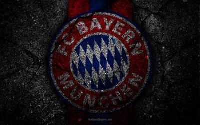 Bayern Munich, logo, art, Bundesliga, soccer, football club, FCB, asphalt texture, FC Bayern Munich