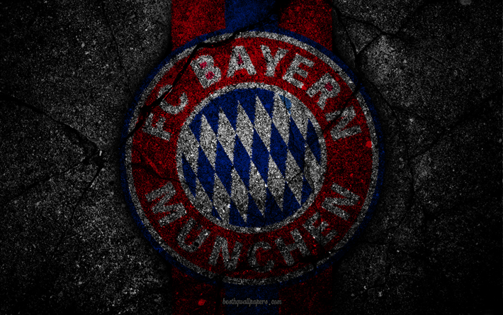El Bayern de M&#250;nich, el logotipo, el arte, la Bundesliga, la de f&#250;tbol, club de f&#250;tbol, FCB, asfalto, la textura, el FC Bayern de M&#250;nich