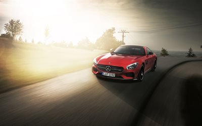 Mercedes AMG GTS, 2017, Sports coupe, roadster, red Mercedes