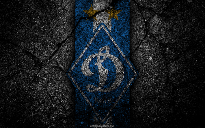 FC Dynamo Kyiv, logo, art, FCDK, soccer, Dynamo Kyiv, football club, asphalt texture