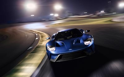 4k, Ford GT 2017 coches, la noche, la pista de carreras, supercars, Ford