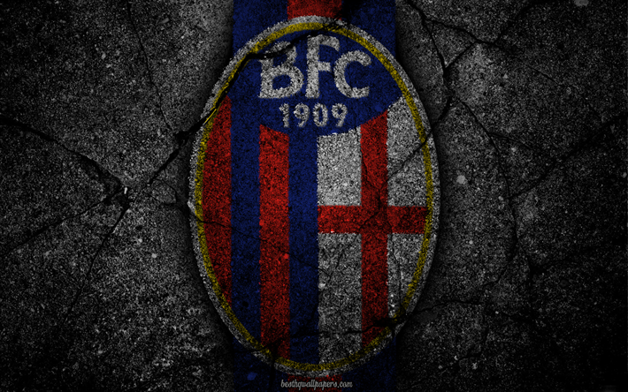 Bolonia, logotipo, del arte, de la Serie a, f&#250;tbol, club de f&#250;tbol, el Bologna FC, asfalto textura