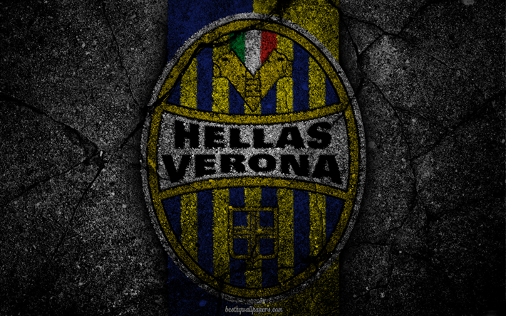 Hellas Verona, logo, arte, Serie A, futebol, clube de futebol, Verona FC, a textura do asfalto