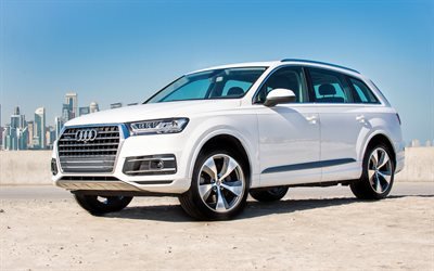 Audi Q7, 2018 cars, SUVs, luxury cars, white Q7, german cars, Audi