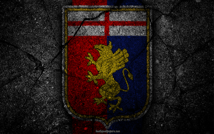 Genoa, logo, art, Serie A, soccer, football club, Genoa FC, asphalt texture