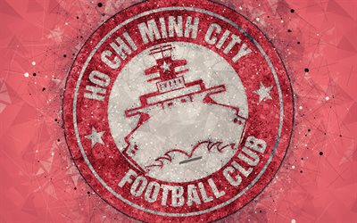 ho-chi-minh-stadt fc, 4k, geometrische kunst, logo, roter hintergrund, vietnamesische fu&#223;ball-club, v-league 1, ho-chi-minh-stadt, vietnam, fu&#223;ball