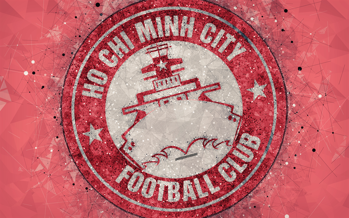 ホーチミン市にFC, 4k, 幾何学的な美術, ロゴ, 赤の背景, ベトナムサッカークラブ, Vリーグ1, ホーチミン市, ベトナム, サッカー
