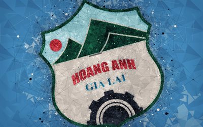Hoang Anh Gia Lai FC, 4k, arte geom&#233;trica, logo, fundo azul, Vietnamita futebol clube, V-League 1, Pleiku, Vietname, futebol