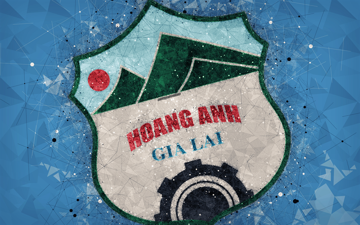 Hoang Anh Gia Lai FC, 4k, arte geometrica, logo, sfondo blu, Vietnamita football club, V-League 1, Pleiku, Vietnam, calcio