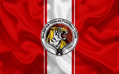 バレスティア地区Khalsa FC, 4k, シルクの質感, シンガポールサッカークラブ, ロゴ, エンブレム, 赤白絹の旗を, シンガポールプレミアリーグ, Sリーグ, シンガポール, サッカー