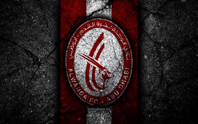 4k, Al Wahda FC, con el emblema de la Liga de EMIRATOS &#225;rabes unidos, el f&#250;tbol, club de f&#250;tbol, EMIRATOS &#225;rabes unidos, el logotipo, el Al Wahda, creativo, asfalto, la textura, el Al Wahda FC