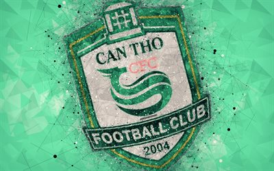 Can Tho FC, 4k, geometrinen taide, logo, vihre&#228; tausta, Vietnam football club, V-League 1, Can Tho, Vietnam, jalkapallo, XSKT Can Tho
