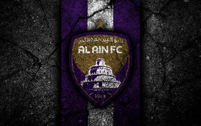 4k, Al Ain FC, con el emblema de la Liga de EMIRATOS &#225;rabes unidos, el f&#250;tbol, club de f&#250;tbol, EMIRATOS &#225;rabes unidos, logotipo, Al Ain, creativo, asfalto, la textura, el Al Ain FC