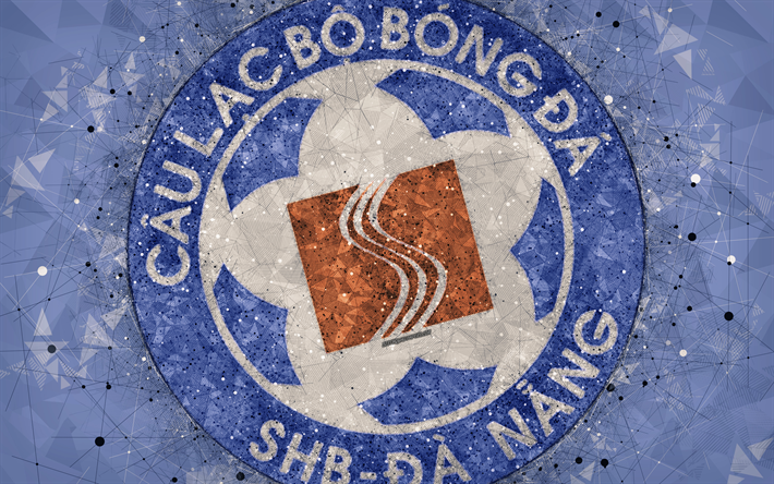 SHBダナンFC, 4k, 幾何学的な美術, ロゴ, 青色の背景, ベトナムサッカークラブ, Vリーグ1, ダナン, ベトナム, サッカー