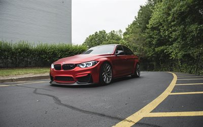 El BMW M3, tuning, rojo mate M3 coup&#233; deportivo, F80, BMW