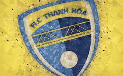 FLCはタインホアFC, 4k, 幾何学的な美術, ロゴ, 黄色の背景, ベトナムサッカークラブ, Vリーグ1, タンリエンホア, ベトナム, サッカー