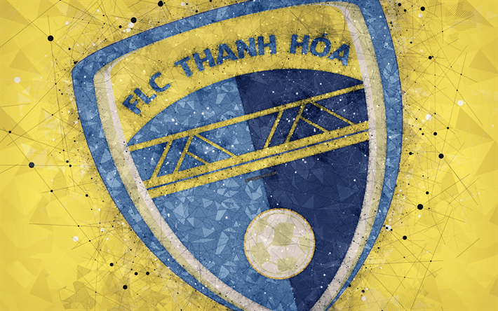 FLC Thanh Hoa FC, 4k, geometric art, logo, yellow background, Vietnamese football club, V-League 1, Thanh Hoa, Vietnam, football