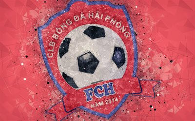 Hai Phong FC, 4k, geometrinen taide, logo, punainen tausta, Vietnam football club, V-League 1, Haiphong, Vietnam, jalkapallo