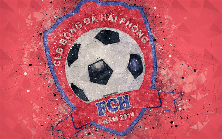 هاي فونغ FC, 4k, الهندسية الفنية, شعار, خلفية حمراء, الفيتنامي لكرة القدم, V-الدوري 1, هايفونغ, فيتنام, كرة القدم