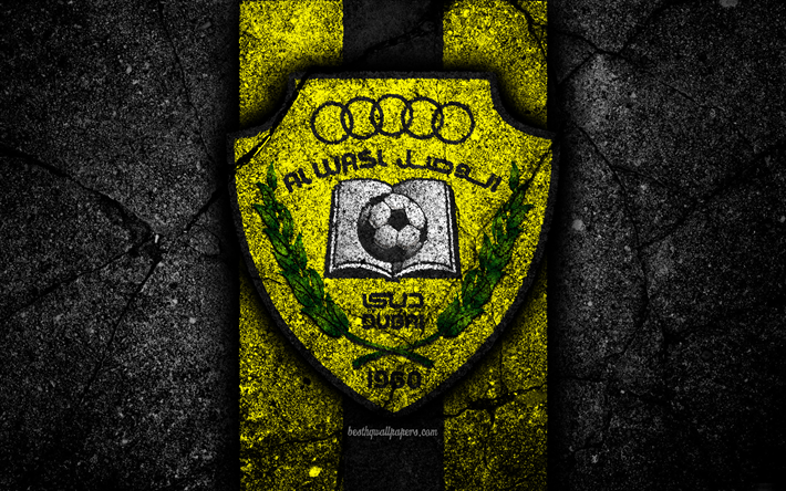 4k, Al Wasl FC, emblema, Liga dos EMIRADOS &#225;rabes, futebol, clube de futebol, EMIRADOS &#225;rabes unidos, logo, Al Wasl, criativo, a textura do asfalto, FC Al Wasl