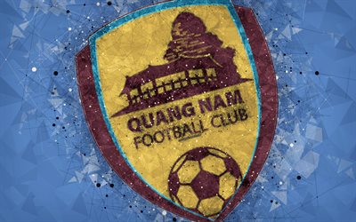 Quang Nam FC, 4k, geometric art, logo, blue background, Vietnamese football club, V-League 1, Quan Nam, Vietnam, football
