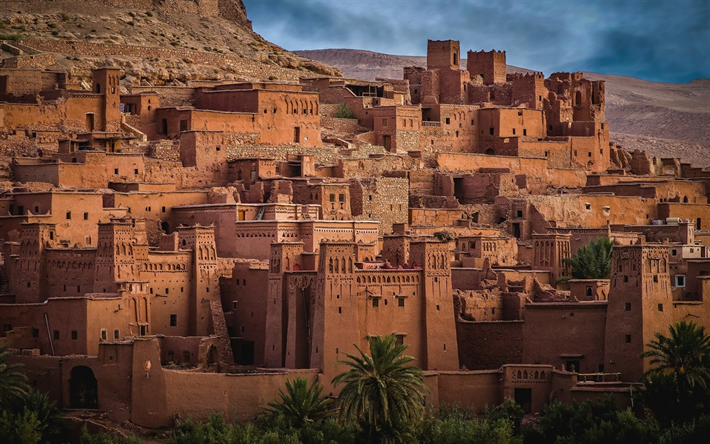 Kasbah Tifoultoute, Den Ouarzazate, gamla staden, f&#228;stning, kv&#228;ll, sunset, Ajt Bin Haddu, Marocko, Ouarzazate-Provinsen