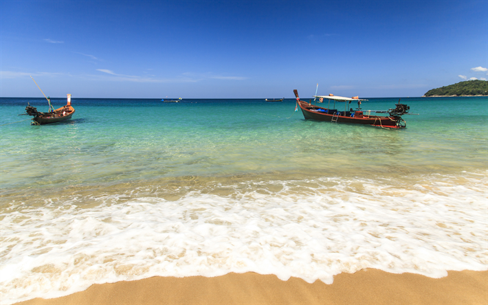 Indian Ocean, Thailand, beach, boats, tropical island, summer